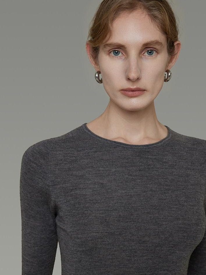 unspoken Breathable Pure Sheepswool Minimal Slim Fit Womens Crew Neck Pullover Sweaters