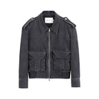 audreyyang_Cotton_Loose_Commuter_Lapel_Zipper_Long_Sleeve_Women_Ash_Gray_Cropped_Jackets_MISSTT