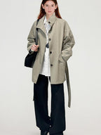 fano Pure Cotton Loose Korean Commuter Single Breasted Women Khaki Grey Trench Coats