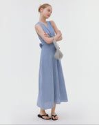 fano Pure Cotton Sleeveless V-neck A Line Office Casual Women Blue Midi Dresses