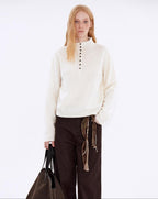 fano Wool Cashmere Blend Breathable Loose Half Open Collar Women Cardigans
