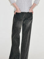 fano Washed Vintage Cotton Mid Rise Nonstretch Youth Charcoal Straight Leg Jeans