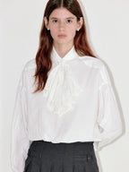 fano Breathable Lyocell Cotton Loose Casual Lace Petal Collar Women Blouses