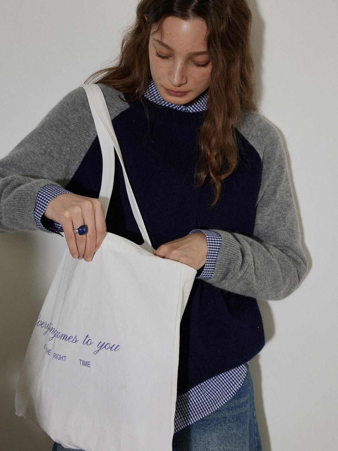 Lofi choose Colorblock Loose Fit Crewneck Pullover Smart Commuter Office Women Knit Sweaters
