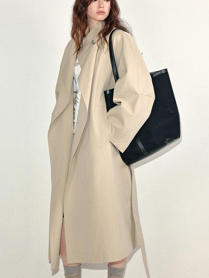 fano Lyocell Cotton Long Relaxed Korean Casual Single Breasted Beige Trench Coats