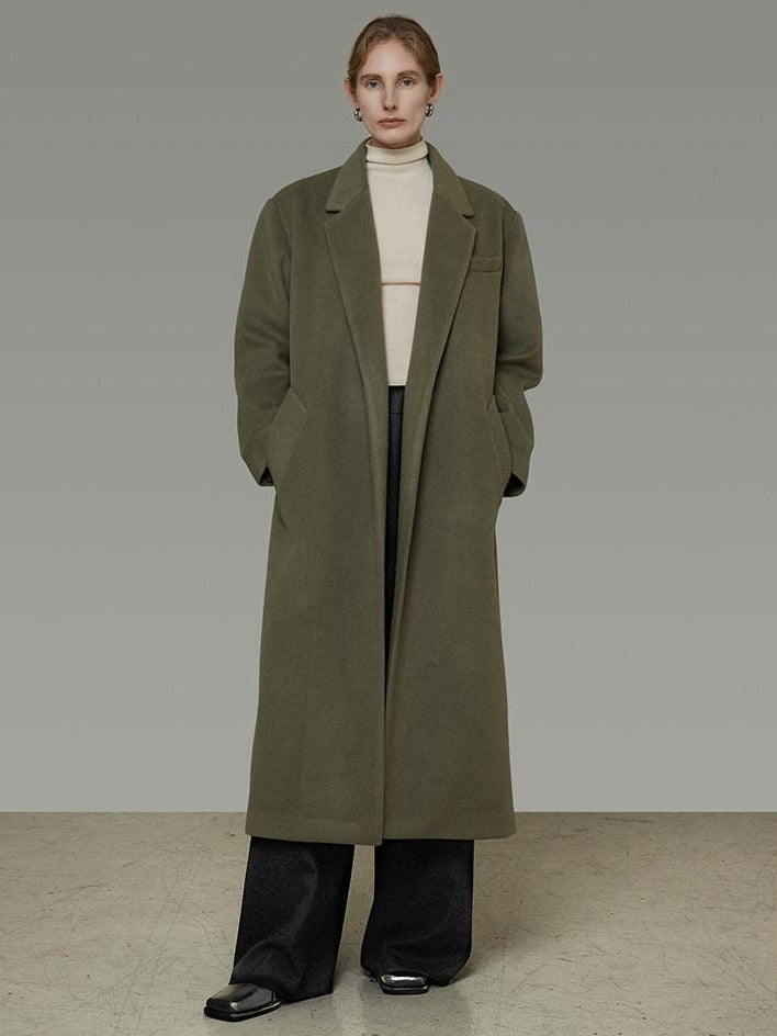 unspoken Sculpted 3D Tailoring Relaxed Minimal Commuter Office Dark Green Wool Coats
