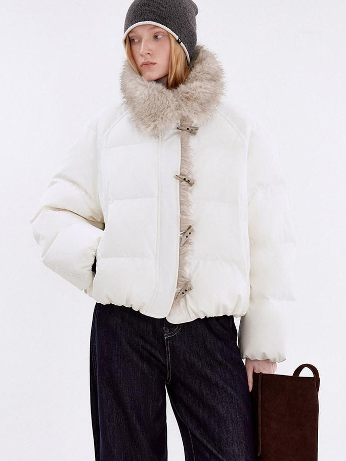 fano Warm 90% White Duck Down Casual Loose High Waist Lapel Collar Women Down Jackets