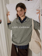 Lofi choose Zippered Polo Collar Relaxed Fit Commuter Long Sleeve Regular Weight Sweatshirt