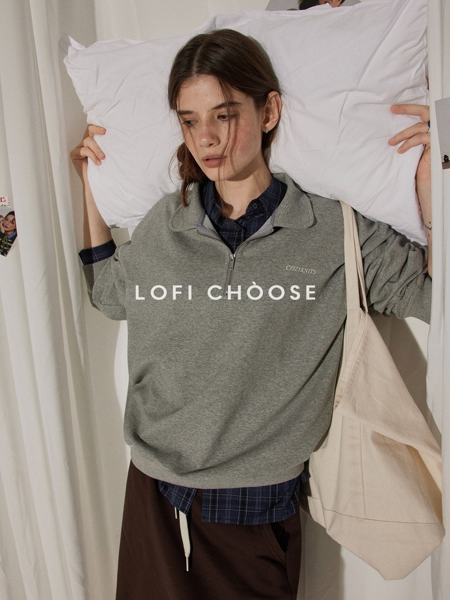 Lofi choose Zippered Polo Collar Relaxed Fit Commuter Long Sleeve Regular Weight Sweatshirt