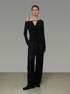 unspoken Breathable Viscose Blend Minimal Commuter Loose Asymmetric Shoulder Knit Sweaters