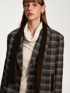 someone sometimes Original Design Plaid V-neck Long Sleeve Polyester Office Chic Top & Skirt Sets