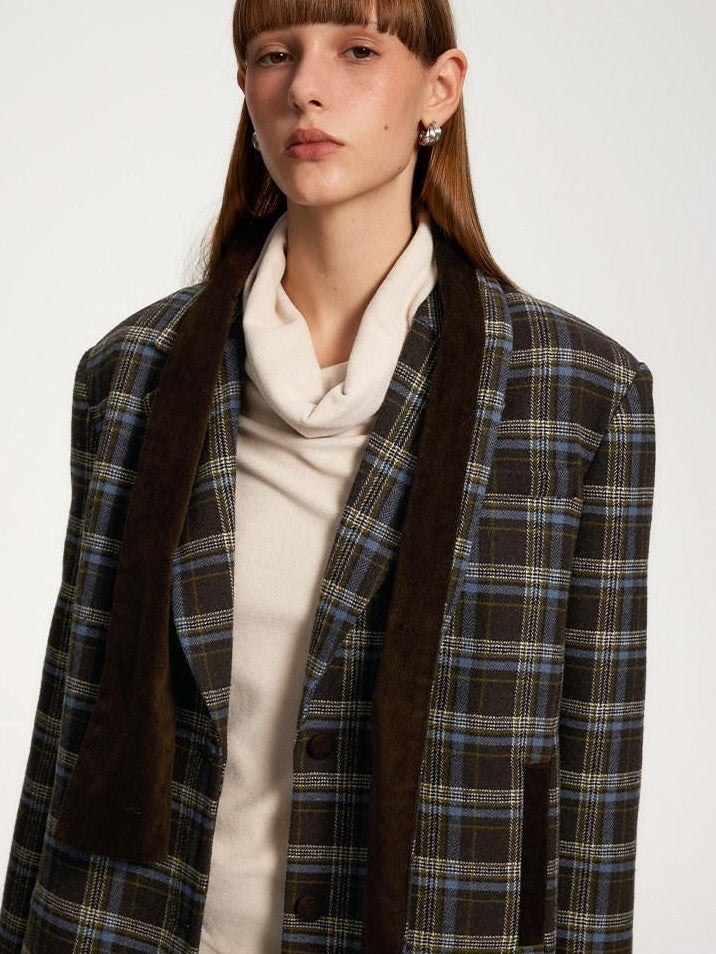 someone sometimes Original Design Plaid V-neck Long Sleeve Polyester Office Chic Top & Skirt Sets