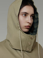 unspoken Breathable Pure Cotton Minimalist Loose Midlength Women Plaid Khaki Trench Coats