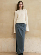someone sometimes Versatile Lined Knit Slit Straight H Line Mid Waist Women Casual Maxi Skirts