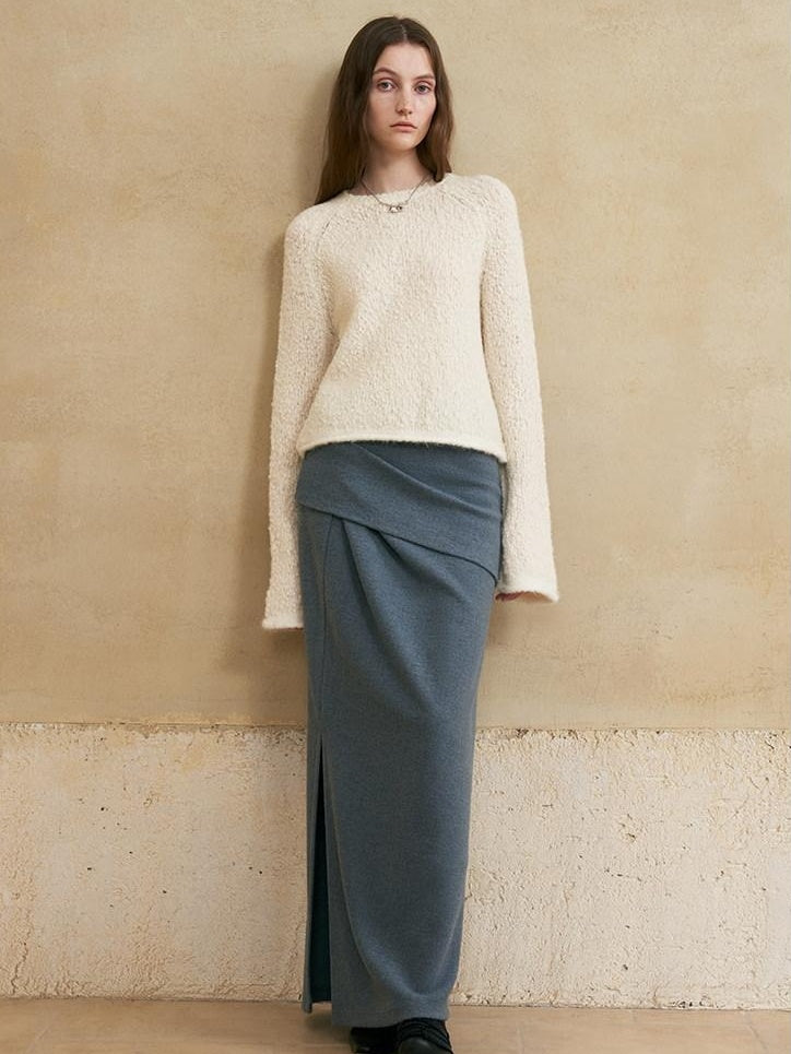 someone sometimes Versatile Lined Knit Slit Straight H Line Mid Waist Women Casual Maxi Skirts