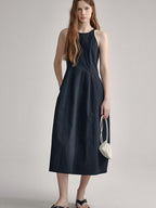 High Waist Sleeveless Minimalist Office A Line Cotton Blend Maxi Dresses