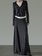 unspoken Soft Viscose Two Piece Hooded Zip Up Loose Minimal Female Deep Gray Lounge Sets