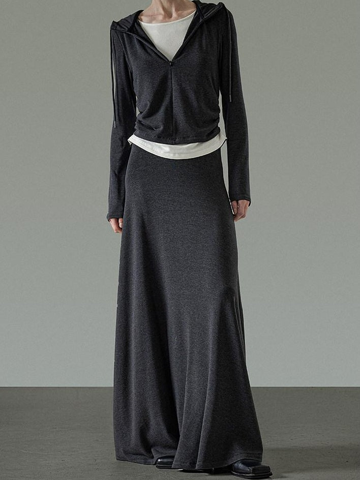 unspoken Soft Viscose Two Piece Hooded Zip Up Loose Minimal Female Deep Gray Lounge Sets