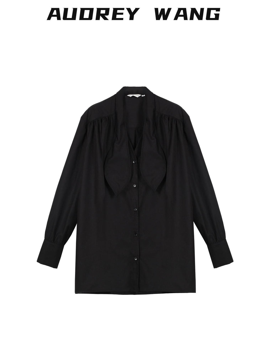 audreyyang Slimming Pleated Oversized Longline Button Long Sleeve Women Poly Cotton Blouses