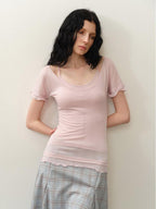someonesometimes Soft Tencel Lyocell Blend U Neck Two Piece Casual Short Sleeve T-Shirts