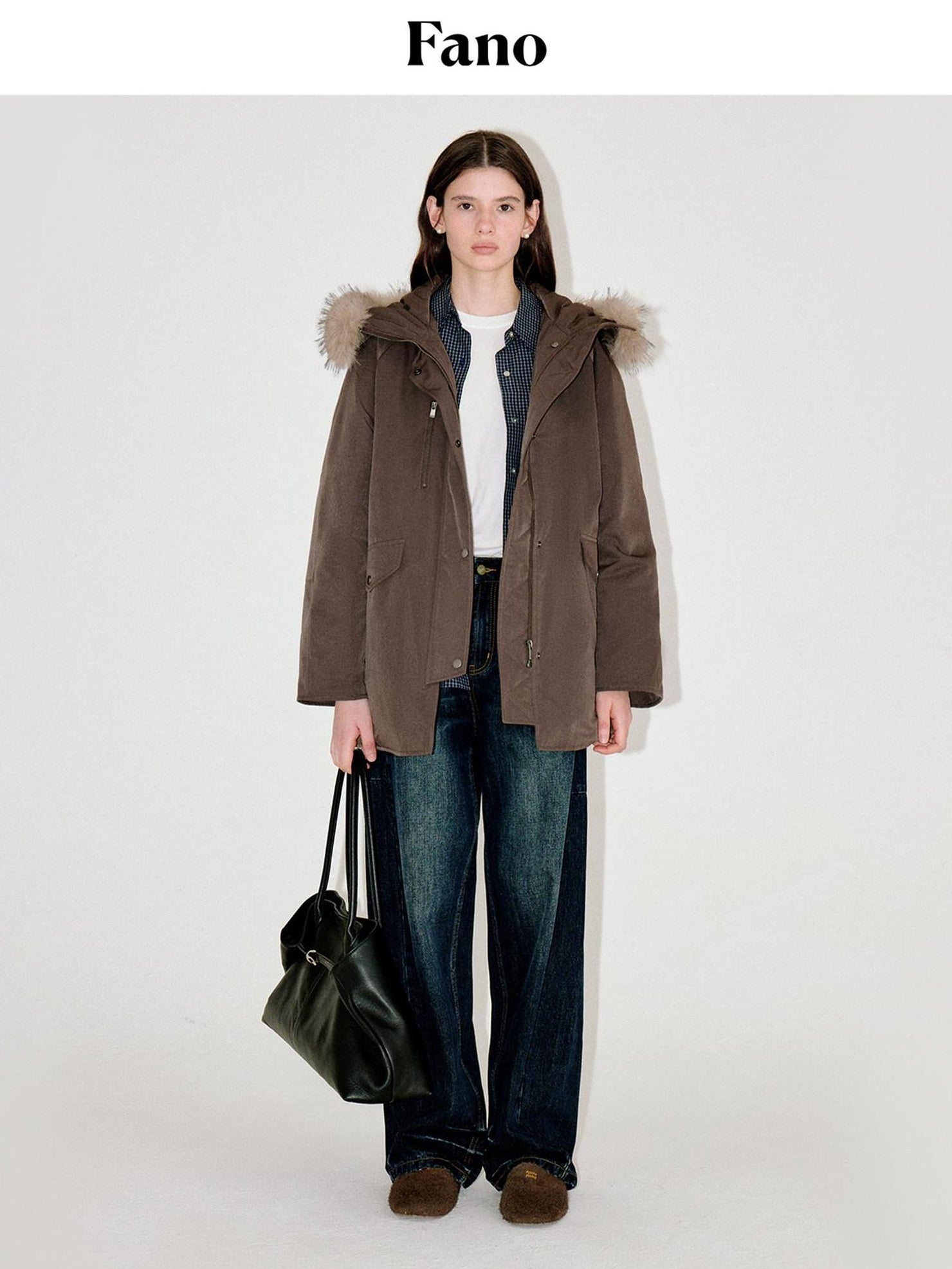 fano Warm 90% White Duck Down Korean Straight Mid Women Red Brown Collar Down Jackets