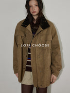 Lofi choose Warm Insulated Oversized Commuter Stand Collar Sand Brown Zip Puffer Jackets