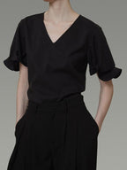 unspoken Breathable Lyocell Minimalist Office Loose V-neck Women Pullover Blouses