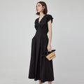 fano_Pleated_High_Waist_A_Line_V-neck_Flutter_Sleeves_100%_Cotton_Casual_Maxi_Dresses_MISSTT