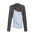 someonesometimes Stretch Viscose Midweight Colorblock Slanted Collar Slim Fit Women Sweaters