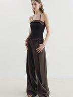someone sometimes Ruffle Trim Backless Slim Fit Versatile Viscose Nylon Tank Camisoles