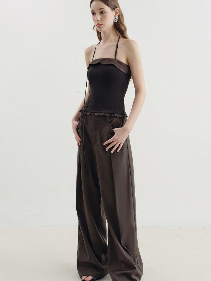 someone sometimes Ruffle Trim Backless Slim Fit Versatile Viscose Nylon Tank Camisoles