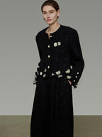 unspoken Warm Button Crew Neck Relaxed Short Workwear Women Black Ivory Cropped Jackets