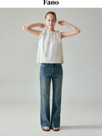 fano Light Blue Casual Relaxed Natural Waist Zip Fly Denim Straight Leg Jeans