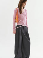 fano Soft Bubblegum Pink Slim Korean V-neck Long Sleeve Women Acrylic Sweaters