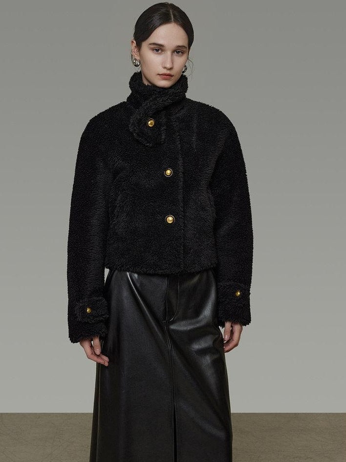 unspoken Warm Sculpted Tailoring Minimal Commuter Loose High Waist Wool Blend Short Coat