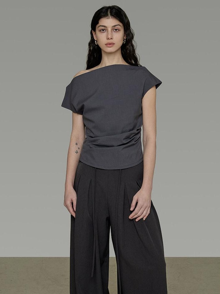 unspoken Pleated Stretch Minimalist Workwear Natural Waist Women Wide Leg Pants