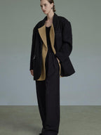 unspoken Original Thick Loose Fit Single Breasted Commuter Women Mustard Black Blazers