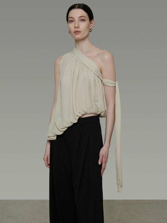 unspoken Asymmetric One Shoulder Loose Commuter Solid Women Daily Off Shoulder Crop Tops