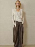someonesometimes Shape Retaining Pleated Natural Waist Brown Striped Poly Stretch Wide Leg Pants
