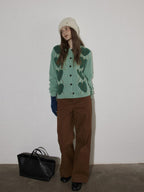 Lofi choose Soft Polyester Wool Knit Romantic Colorblock Heart Button Women Cardigans