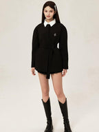 ikyou Versatile Belted Relaxed Fit Office Casual Women Polyester Black Blazers