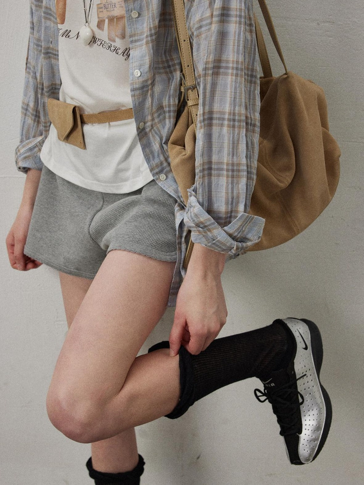 Lofi choose High Waist Loose Straight Leg Women Commuter Grey Casual Mini Shorts