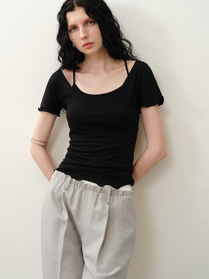 someonesometimes Soft Tencel Lyocell Blend U Neck Two Piece Casual Short Sleeve T-Shirts