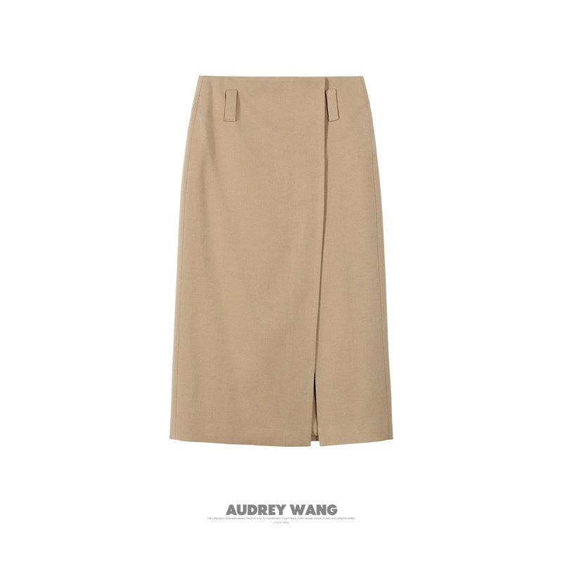 audreyyang_Khaki_Contrast_Lapel_Blazer_Slit_Loose_Fit_Long_Sleeve_Women_Top_&_Skirt_Sets_MISSTT