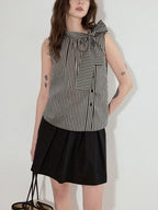 fano Viscose Lyocell Plaid Sleeveless Loose Pullover Korean Workwear Women Blouses