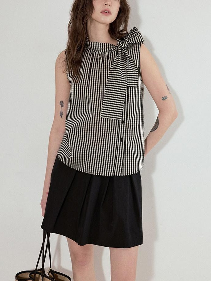 fano Viscose Lyocell Plaid Sleeveless Loose Pullover Korean Workwear Women Blouses