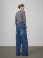 unspoken High Waist Washed Durable Denim Blue Loose Versatile Cotton Wide Leg Jeans