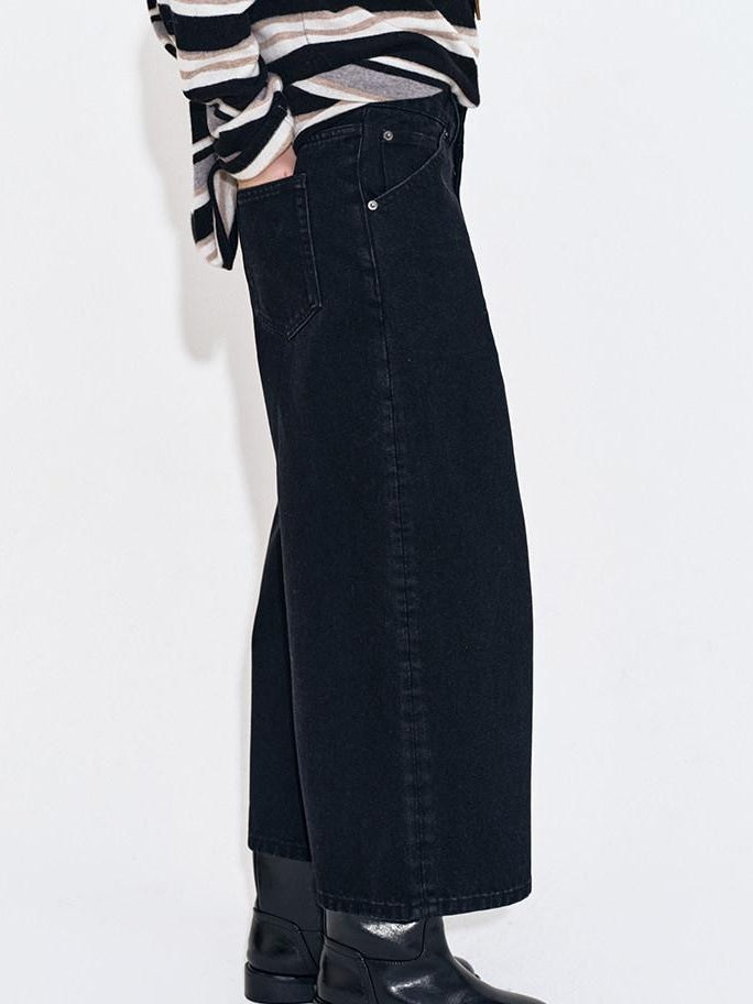 fano High Waist Cotton Button Fly Casual No Stretch Women Black Straight Leg Jeans