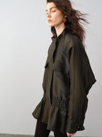 audreyyang Drawstring Techwear Loose Fit Womens Long Sleeve Button Cropped Jackets