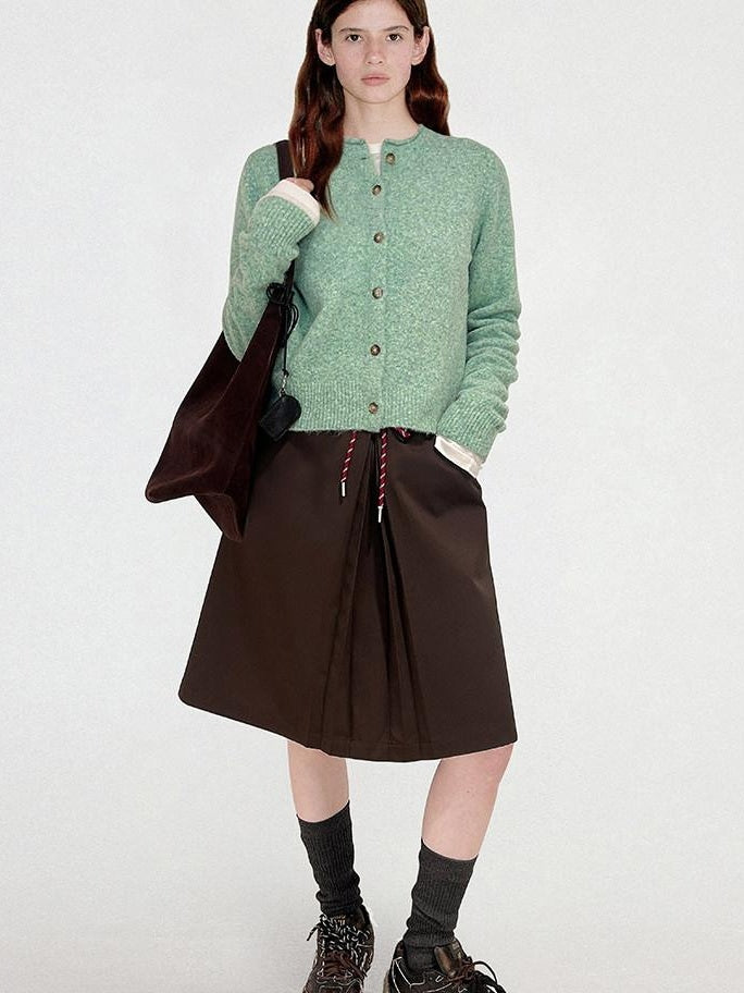 fano Thermal Workwear Straight Fit Crew Neck Green Button Front Women Cardigans